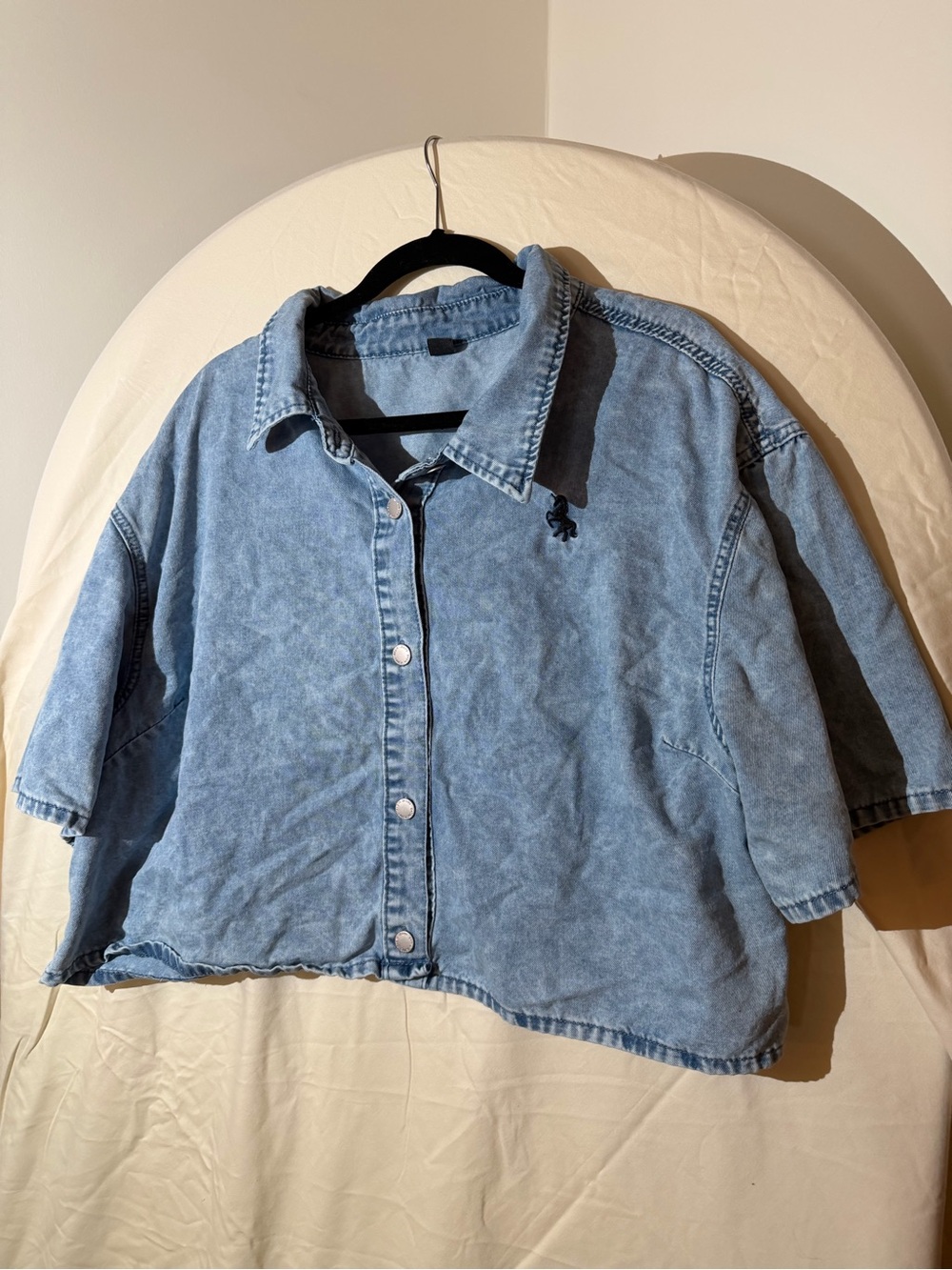 SHEIN Light Blue Cropped Denim Button-Down Shirt